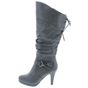 NEW - Grey Knee-high Lace-up Slouch High Heel Boots  - Size 6